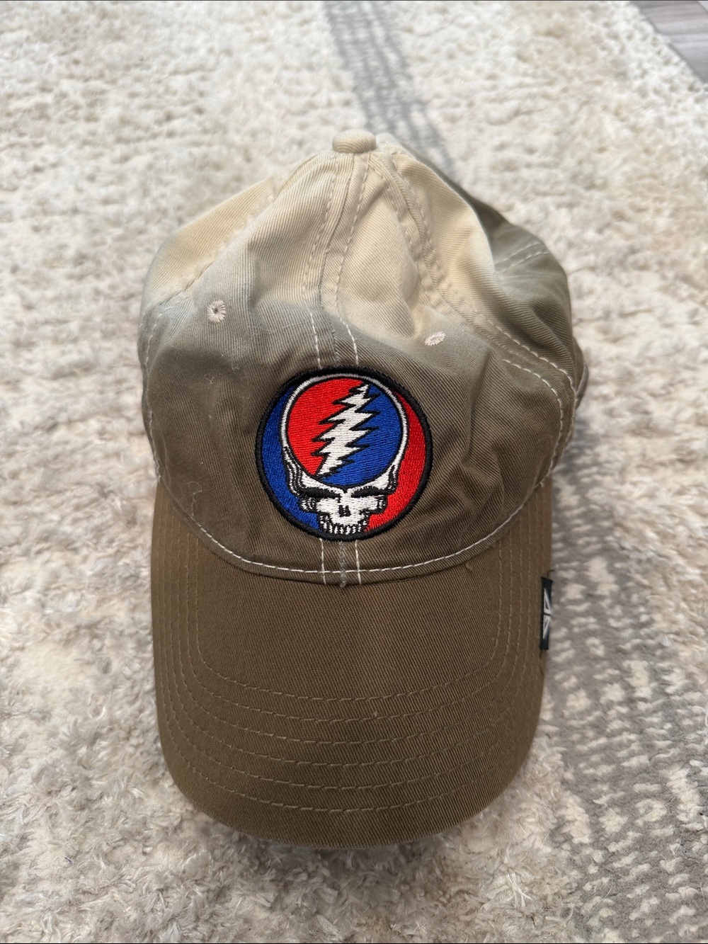 Grateful Dead Steal Your Face Embroidered Baseball Cap - Olive/Tan